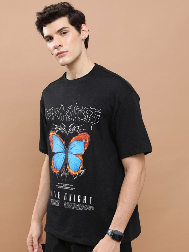 Highlander Unisex Black Round Neck Printed Oversized Fit T-Shirt - Black - Image 4