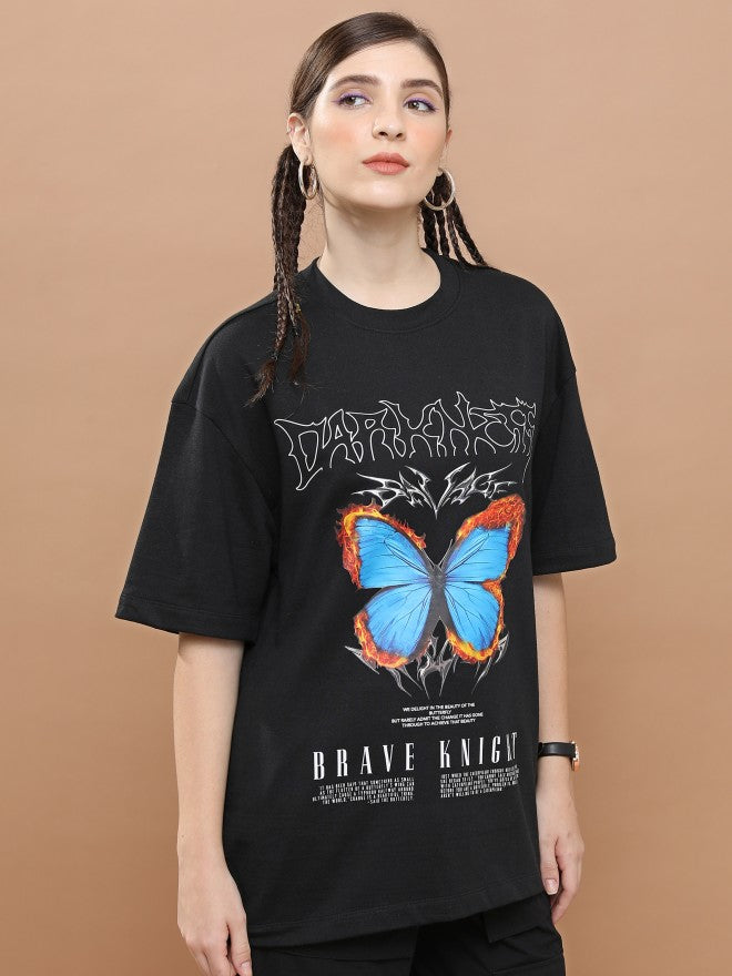 Highlander Unisex Black Round Neck Printed Oversized Fit T-Shirt - Black - Image 6