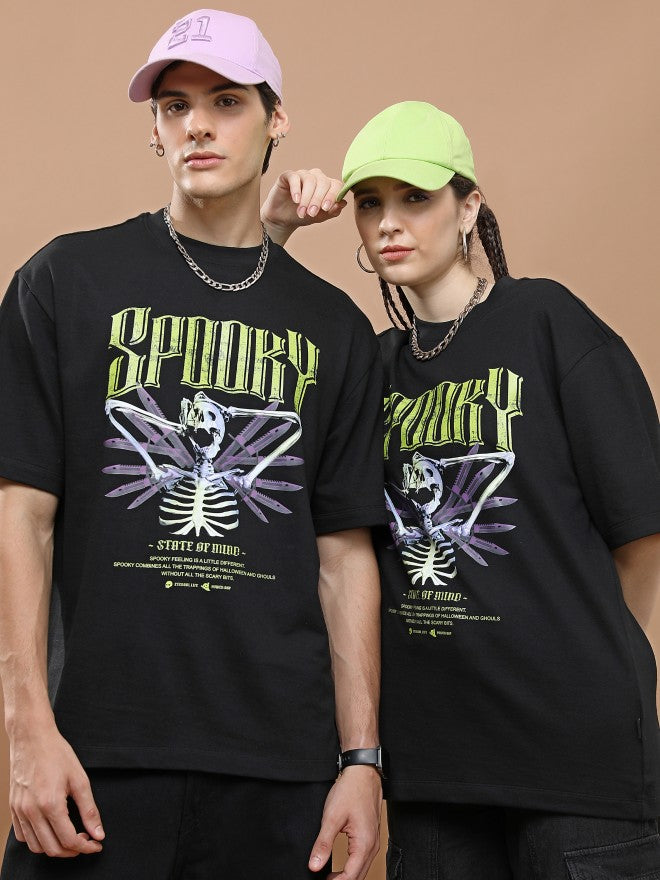 Highlander Unisex Black Round Neck Printed Oversized Fit T-Shirt - Black - Image 1