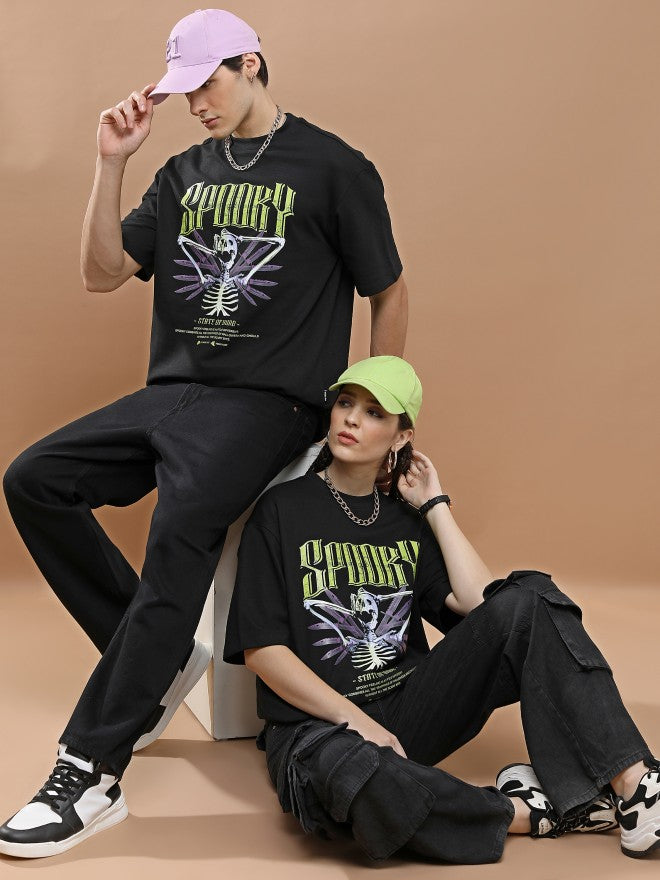 Highlander Unisex Black Round Neck Printed Oversized Fit T-Shirt - Black - Image 2