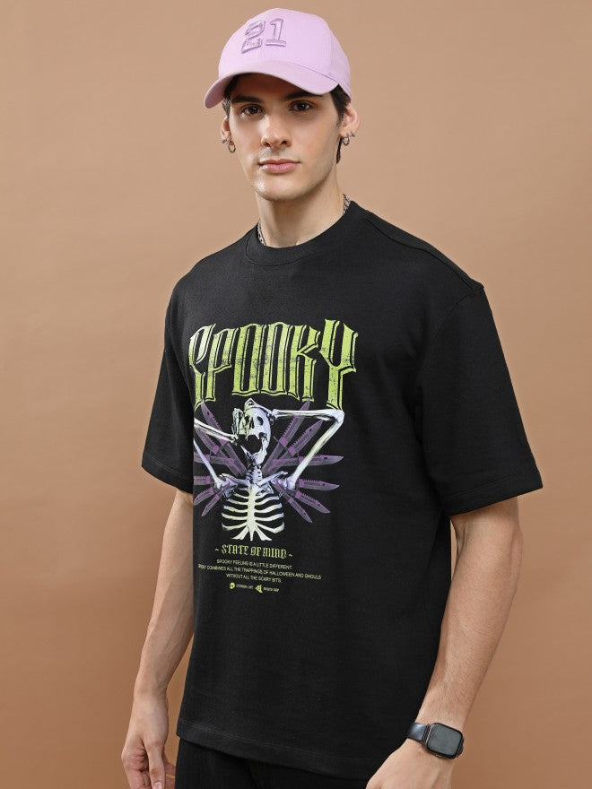 Highlander Unisex Black Round Neck Printed Oversized Fit T-Shirt - Black - Image 4