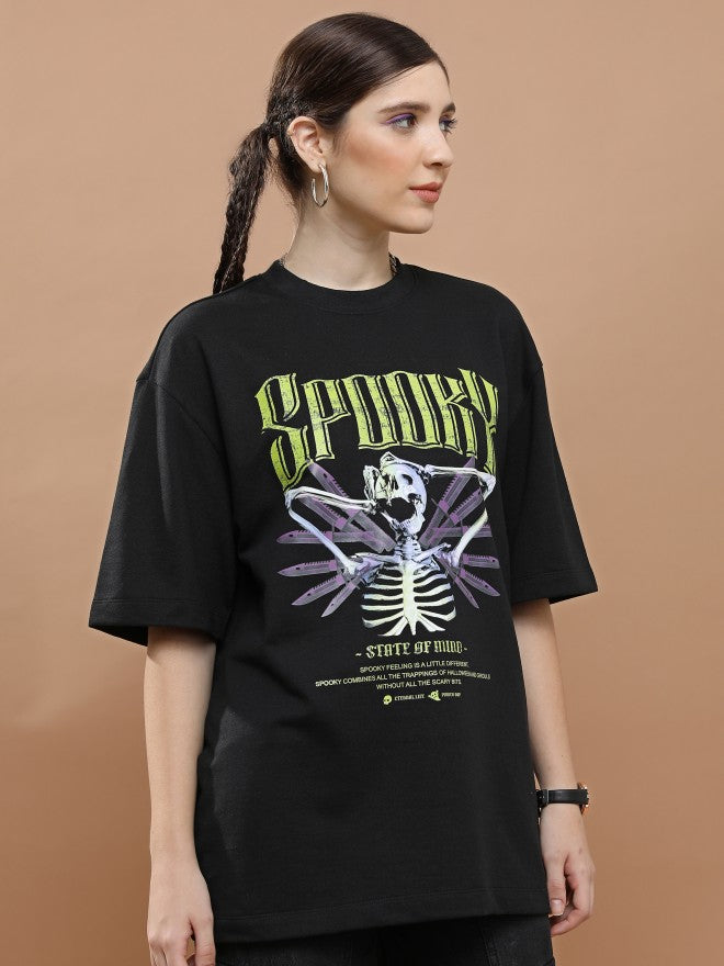 Highlander Unisex Black Round Neck Printed Oversized Fit T-Shirt - Black - Image 6