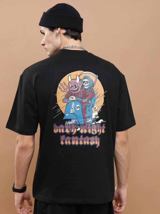 Highlander Unisex Black Round Neck Printed Oversized Fit T-Shirt - Black - Image 3