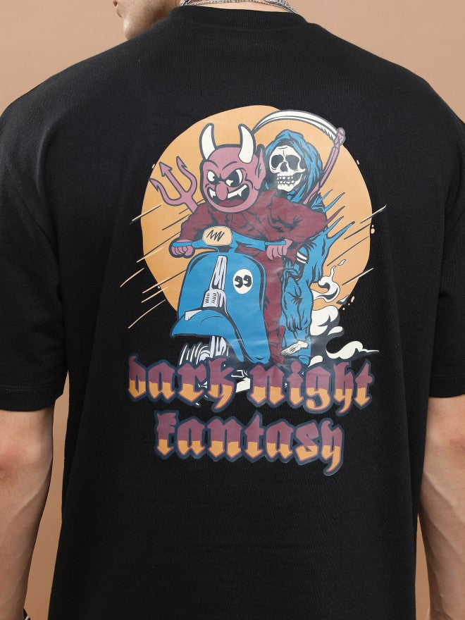 Highlander Unisex Black Round Neck Printed Oversized Fit T-Shirt - Black - Image 5