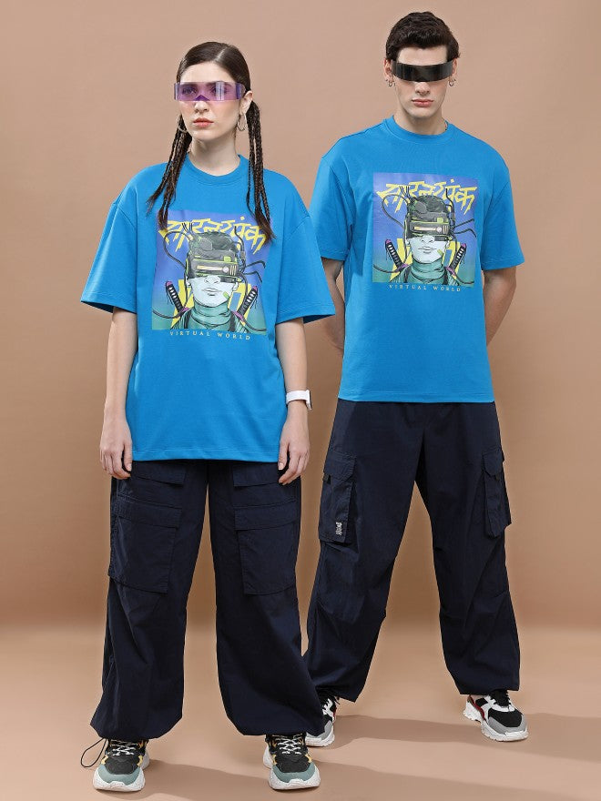Highlander Unisex Blue Round Neck Printed Oversized Fit T-Shirt - Blue - Image 2
