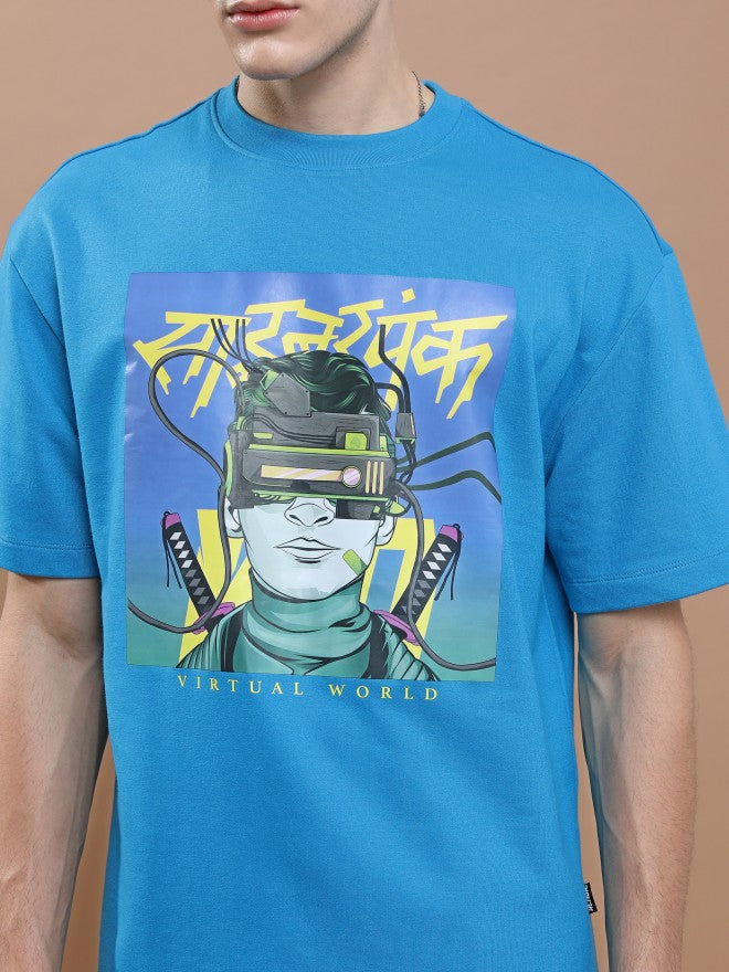 Highlander Unisex Blue Round Neck Printed Oversized Fit T-Shirt - Blue - Image 5