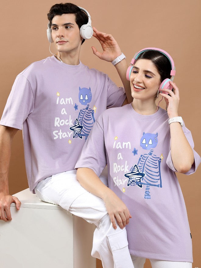 Highlander Unisex Lavender Round Neck Printed Oversized Fit T-Shirt - Lavender - Image 1