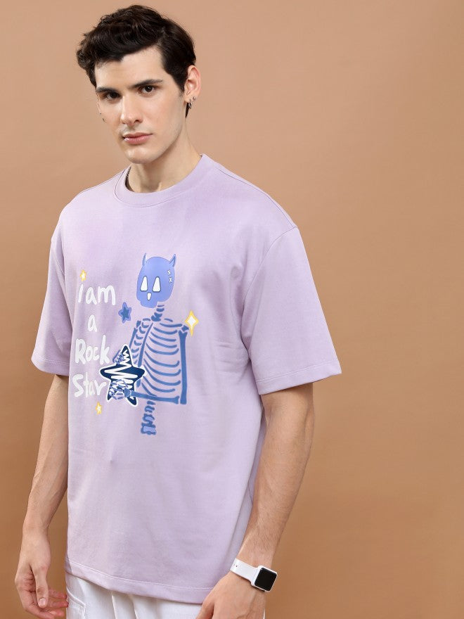 Highlander Unisex Lavender Round Neck Printed Oversized Fit T-Shirt - Lavender - Image 4