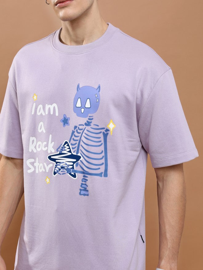 Highlander Unisex Lavender Round Neck Printed Oversized Fit T-Shirt - Lavender - Image 5
