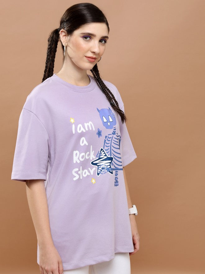 Highlander Unisex Lavender Round Neck Printed Oversized Fit T-Shirt - Lavender - Image 6