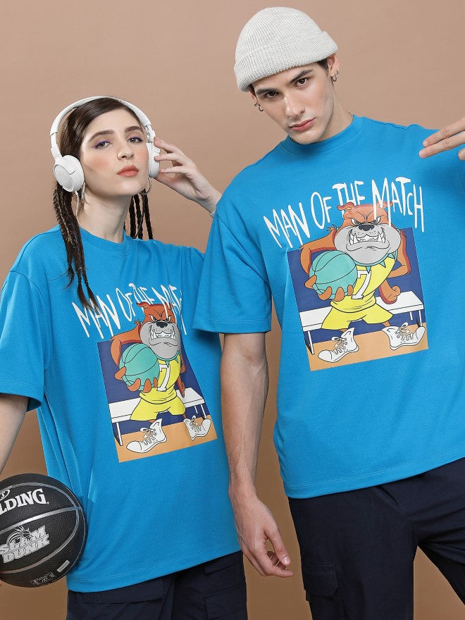 Highlander Unisex Blue Round Neck Printed Oversized Fit T-Shirt - Blue - Image 1