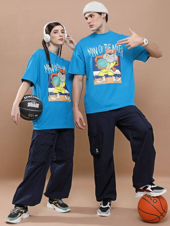Highlander Unisex Blue Round Neck Printed Oversized Fit T-Shirt - Blue - Image 2