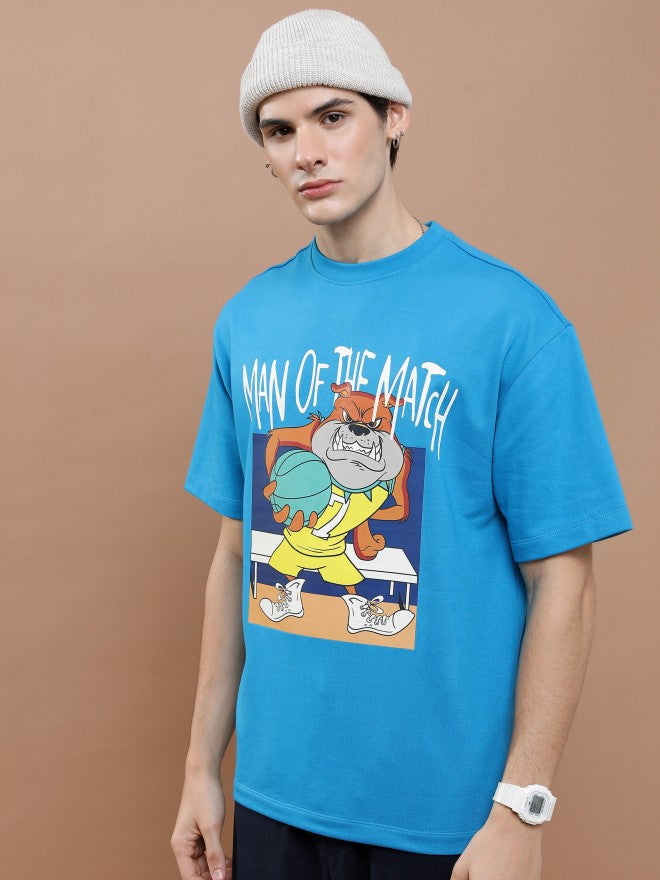 Highlander Unisex Blue Round Neck Printed Oversized Fit T-Shirt - Blue - Image 4