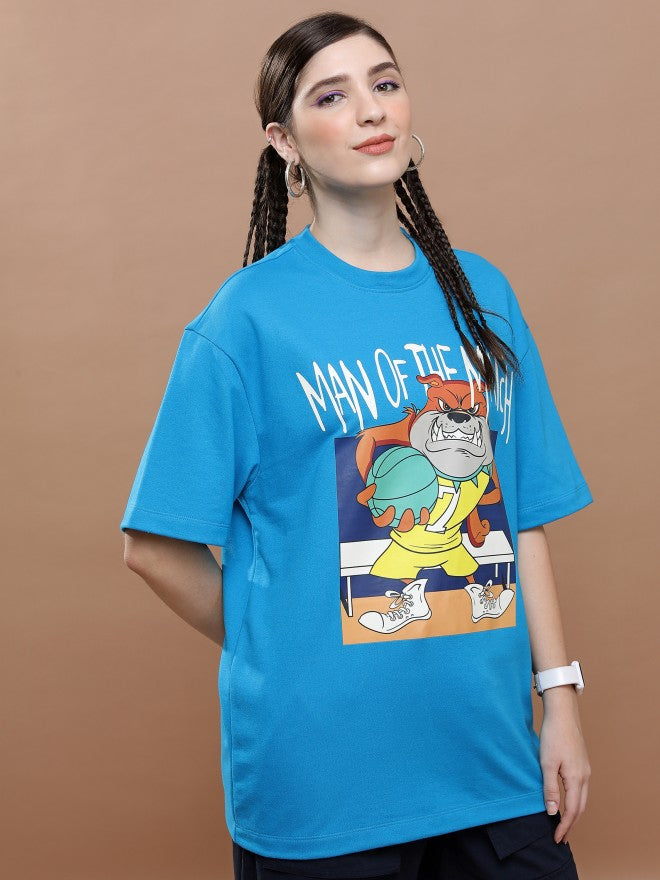 Highlander Unisex Blue Round Neck Printed Oversized Fit T-Shirt - Blue - Image 6