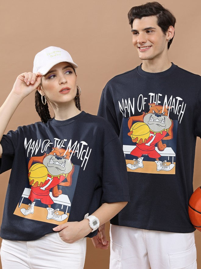 Highlander Unisex Navy Round Neck Printed Oversized Fit T-Shirt - Navy Blue - Image 1