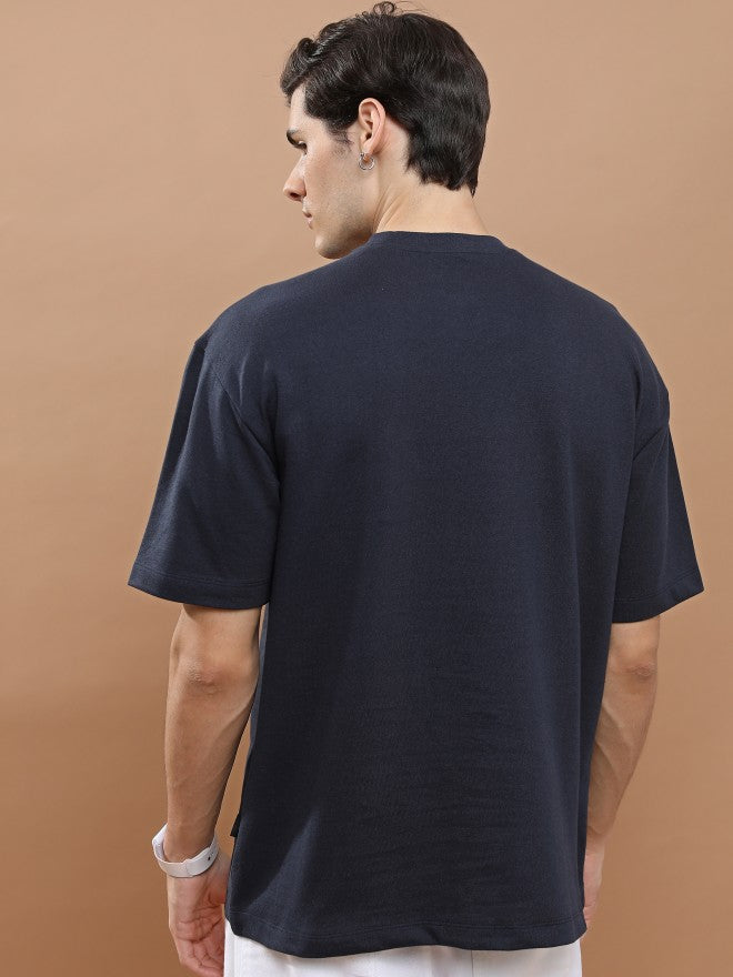 Highlander Unisex Navy Round Neck Printed Oversized Fit T-Shirt - Navy Blue - Image 3