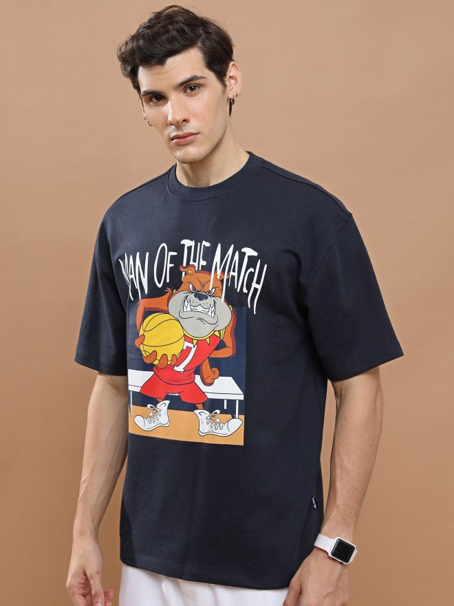 Highlander Unisex Navy Round Neck Printed Oversized Fit T-Shirt - Navy Blue - Image 4