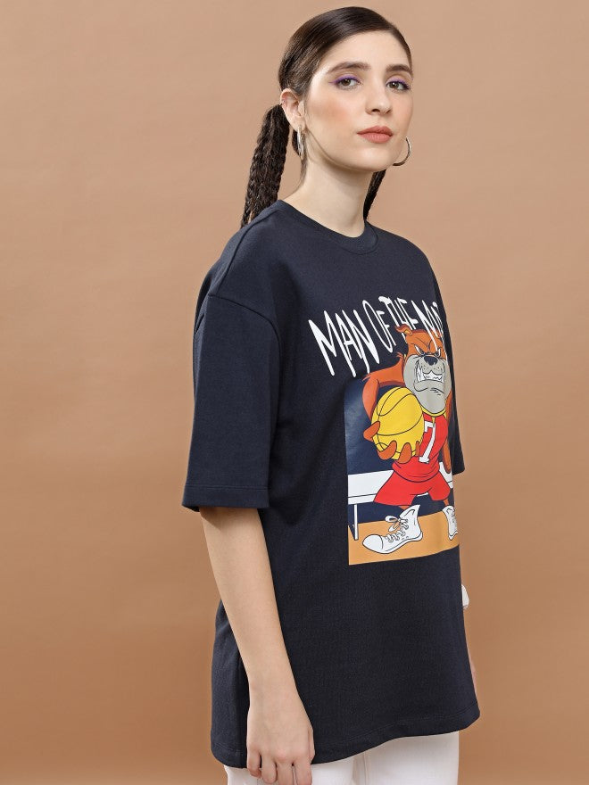 Highlander Unisex Navy Round Neck Printed Oversized Fit T-Shirt - Navy Blue - Image 6