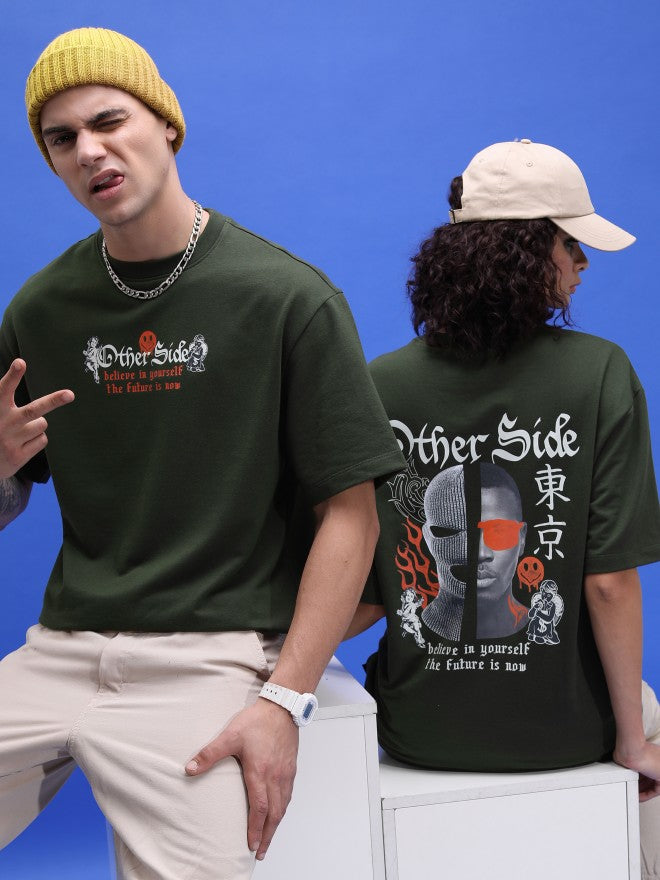 Highlander Unisex Olive Printed Oversized Fit T-Shirt - Olive - Image 1