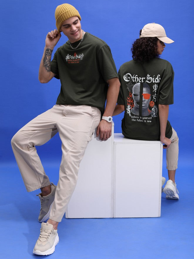 Highlander Unisex Olive Printed Oversized Fit T-Shirt - Olive - Image 2