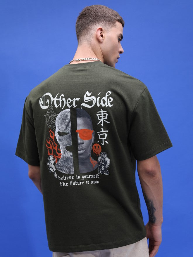Highlander Unisex Olive Printed Oversized Fit T-Shirt - Olive - Image 3