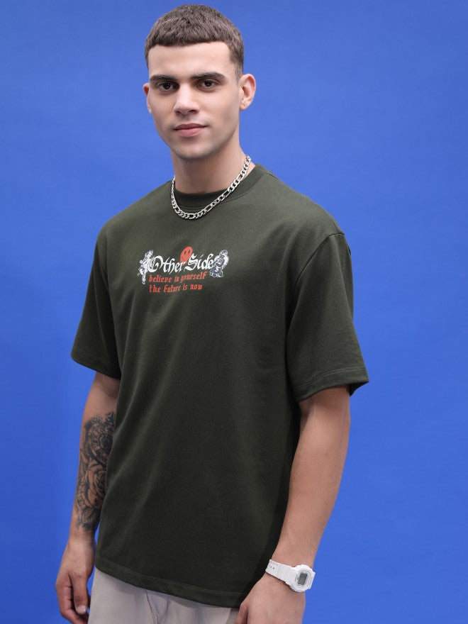 Highlander Unisex Olive Printed Oversized Fit T-Shirt - Olive - Image 4