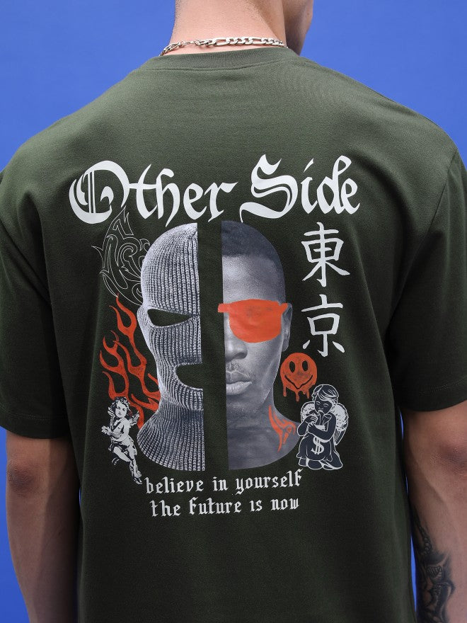 Highlander Unisex Olive Printed Oversized Fit T-Shirt - Olive - Image 5