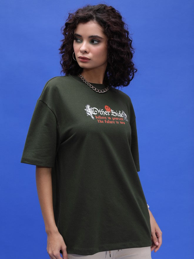 Highlander Unisex Olive Printed Oversized Fit T-Shirt - Olive - Image 6