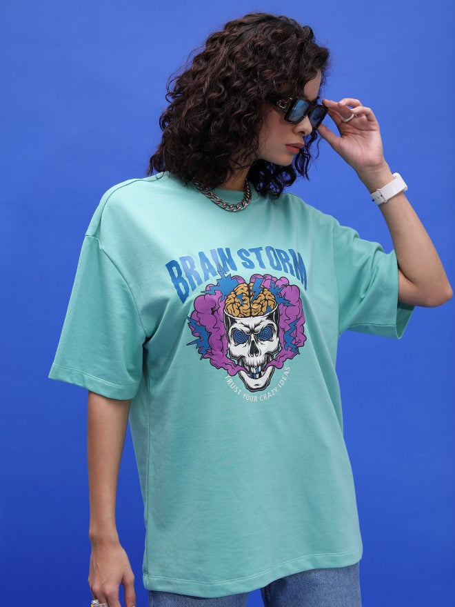 Highlander Unisex Mint Printed Oversized Fit T-Shirt - Green - Image 6