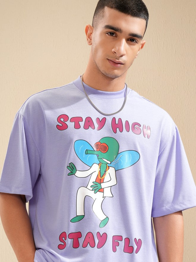 Highlander Men Lavender Printed Oversized Fit T-Shirt - Lavender - Image 1