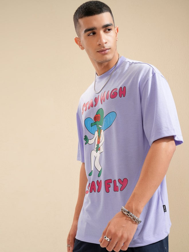Highlander Men Lavender Printed Oversized Fit T-Shirt - Lavender - Image 4