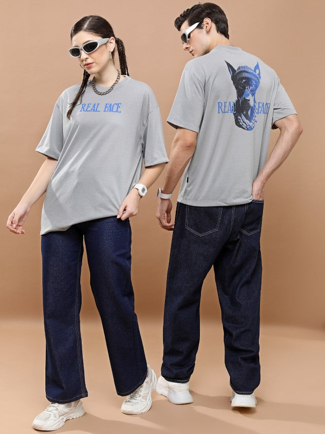 Highlander Unisex Light Grey Round Neck Printed Oversized Fit T-Shirt - Grey - Image 2