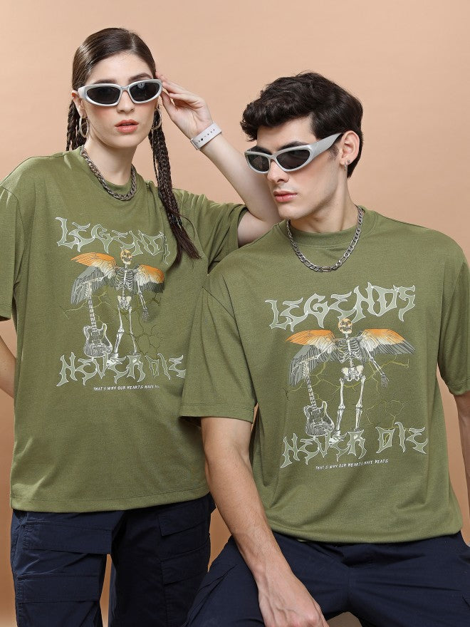 Highlander Unisex Green Round Neck Printed Oversized Fit T-Shirt - Green - Image 1