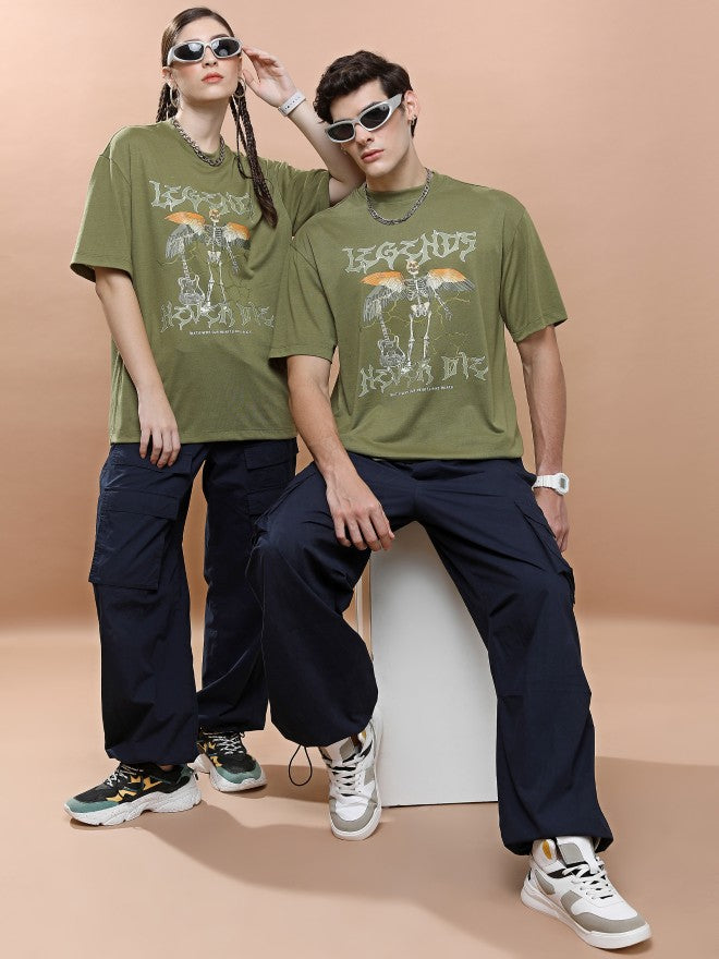 Highlander Unisex Green Round Neck Printed Oversized Fit T-Shirt - Green - Image 2