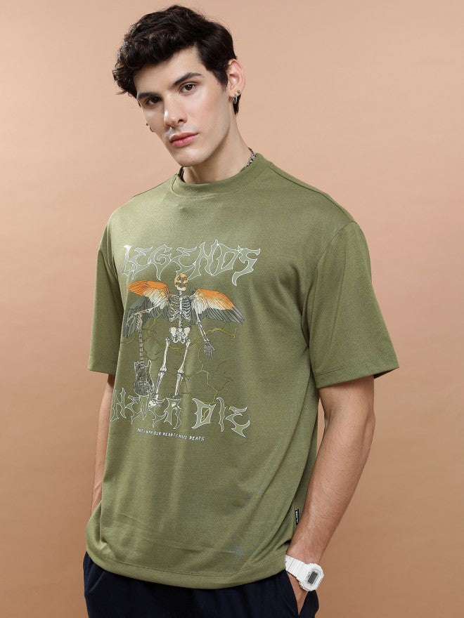 Highlander Unisex Green Round Neck Printed Oversized Fit T-Shirt - Green - Image 4