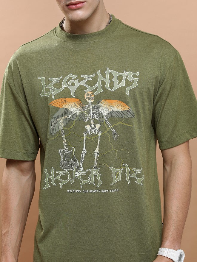 Highlander Unisex Green Round Neck Printed Oversized Fit T-Shirt - Green - Image 5