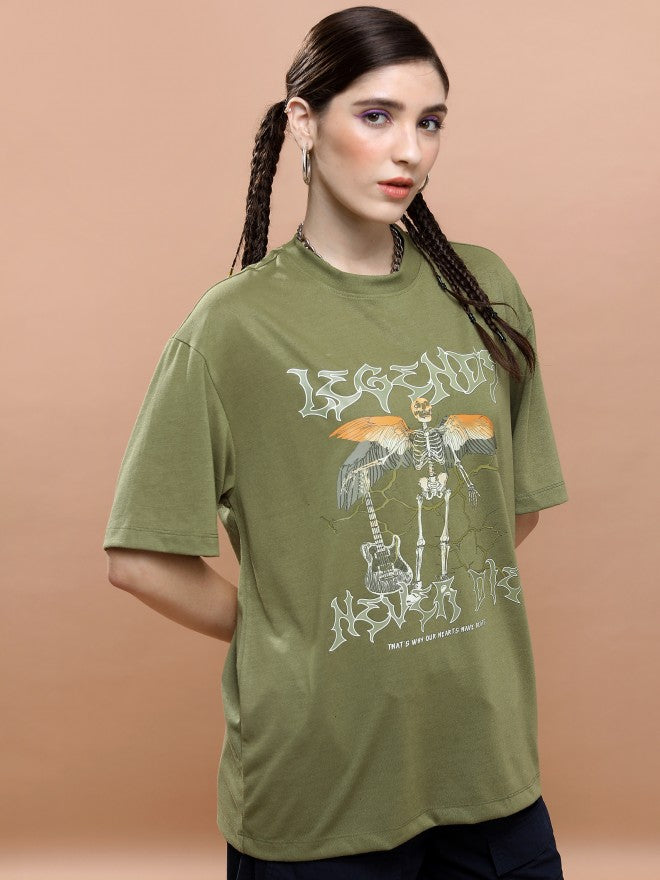 Highlander Unisex Green Round Neck Printed Oversized Fit T-Shirt - Green - Image 6