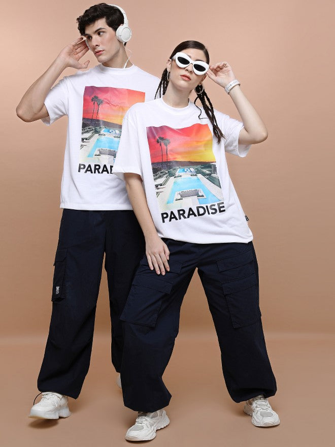 Highlander Unisex White Round Neck Printed Oversized Fit T-Shirt - White - Image 2