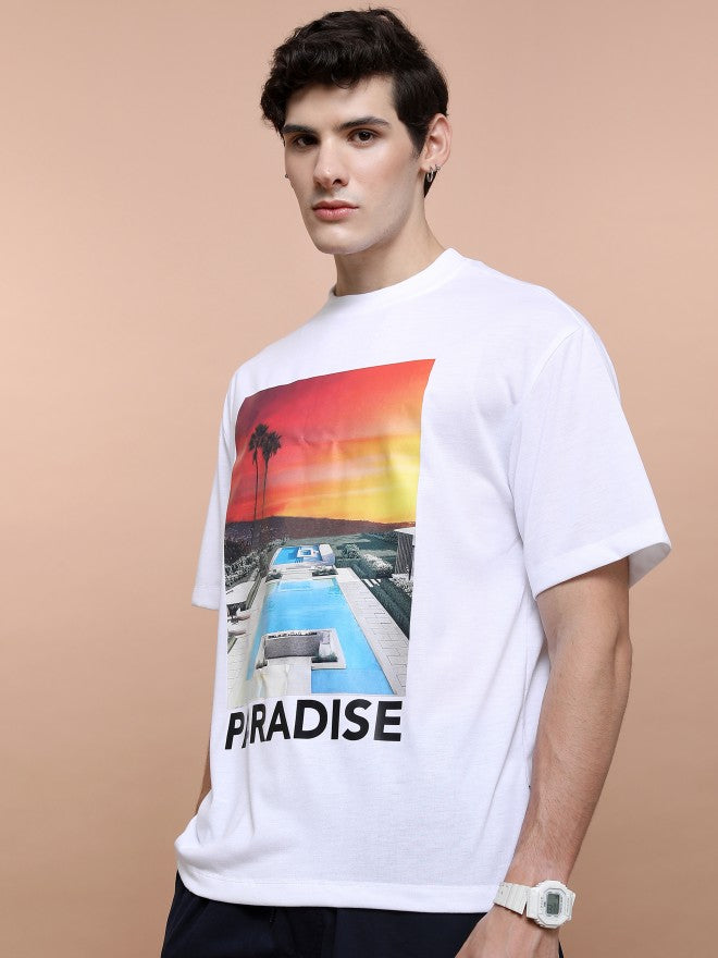 Highlander Unisex White Round Neck Printed Oversized Fit T-Shirt - White - Image 4