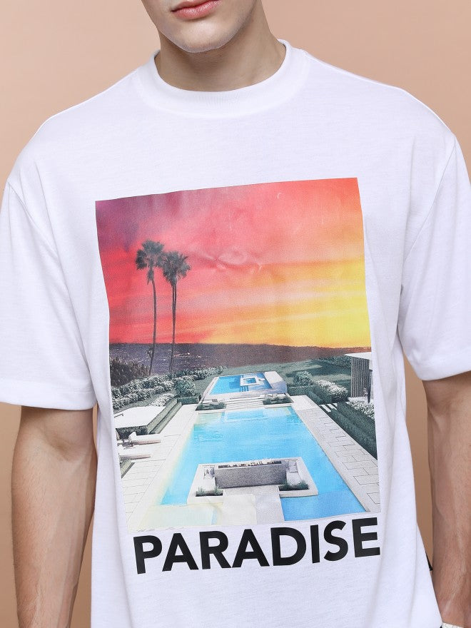 Highlander Unisex White Round Neck Printed Oversized Fit T-Shirt - White - Image 5