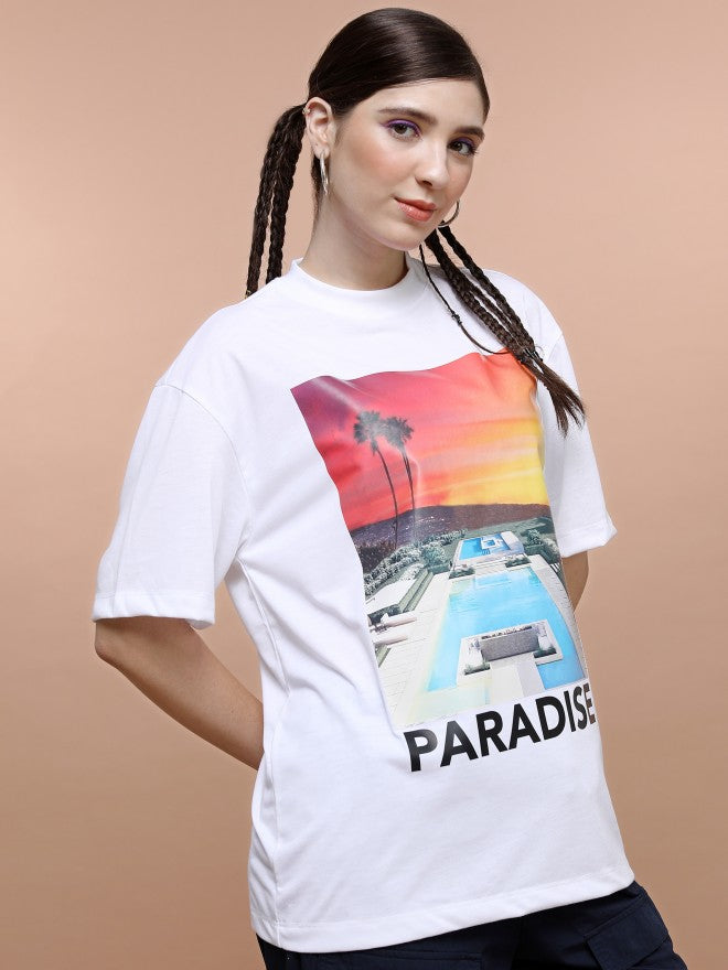 Highlander Unisex White Round Neck Printed Oversized Fit T-Shirt - White - Image 6