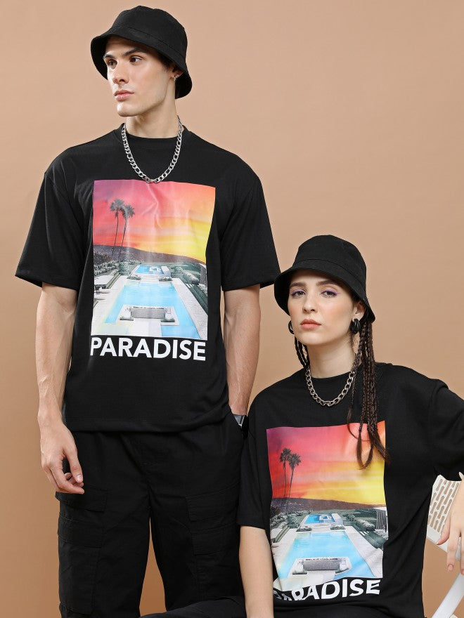 Highlander Unisex Black Round Neck Printed Oversized Fit T-Shirt - Black - Image 1