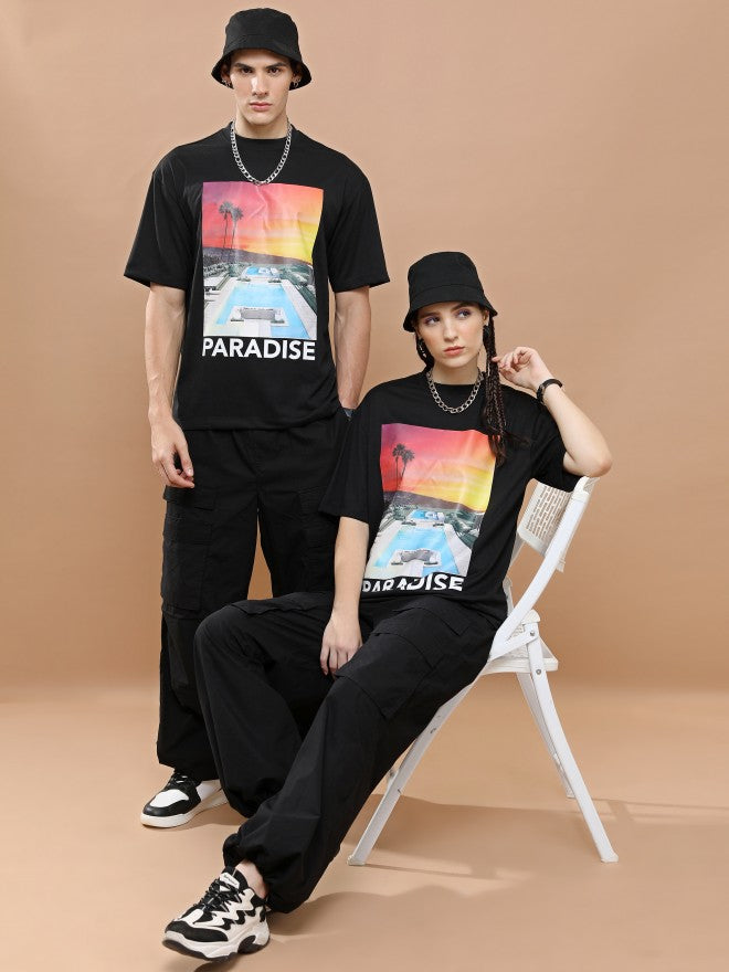 Highlander Unisex Black Round Neck Printed Oversized Fit T-Shirt - Black - Image 2