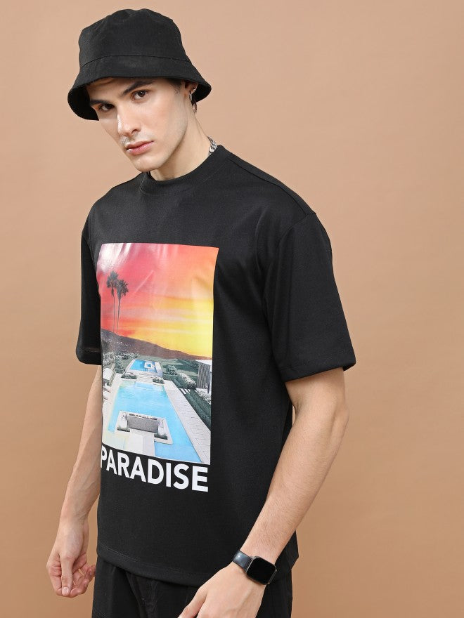Highlander Unisex Black Round Neck Printed Oversized Fit T-Shirt - Black - Image 4