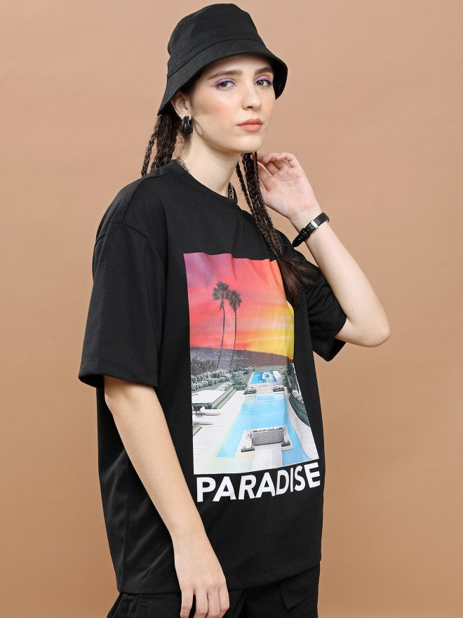 Highlander Unisex Black Round Neck Printed Oversized Fit T-Shirt - Black - Image 6