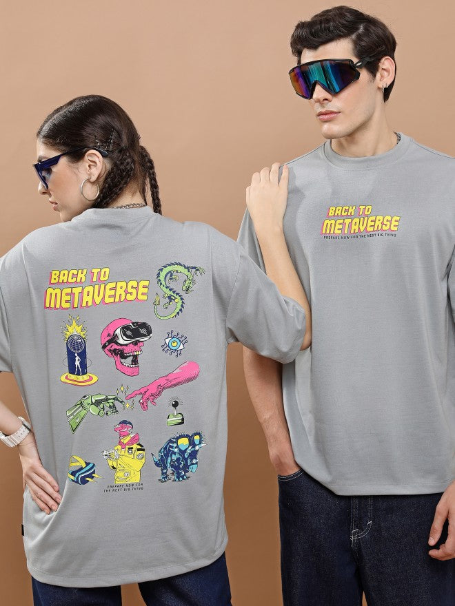 Highlander Unisex Light Grey Round Neck Printed Oversized Fit T-Shirt - Grey - Image 1