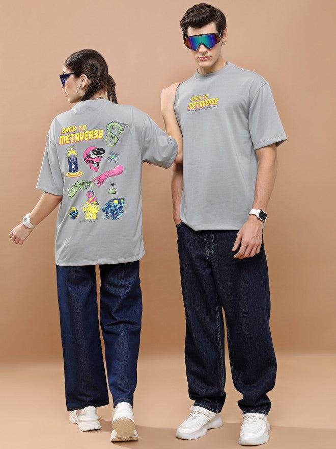 Highlander Unisex Light Grey Round Neck Printed Oversized Fit T-Shirt - Grey - Image 2