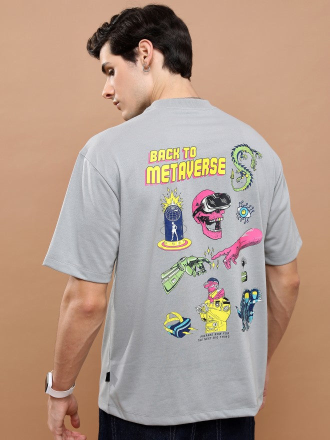 Highlander Unisex Light Grey Round Neck Printed Oversized Fit T-Shirt - Grey - Image 3