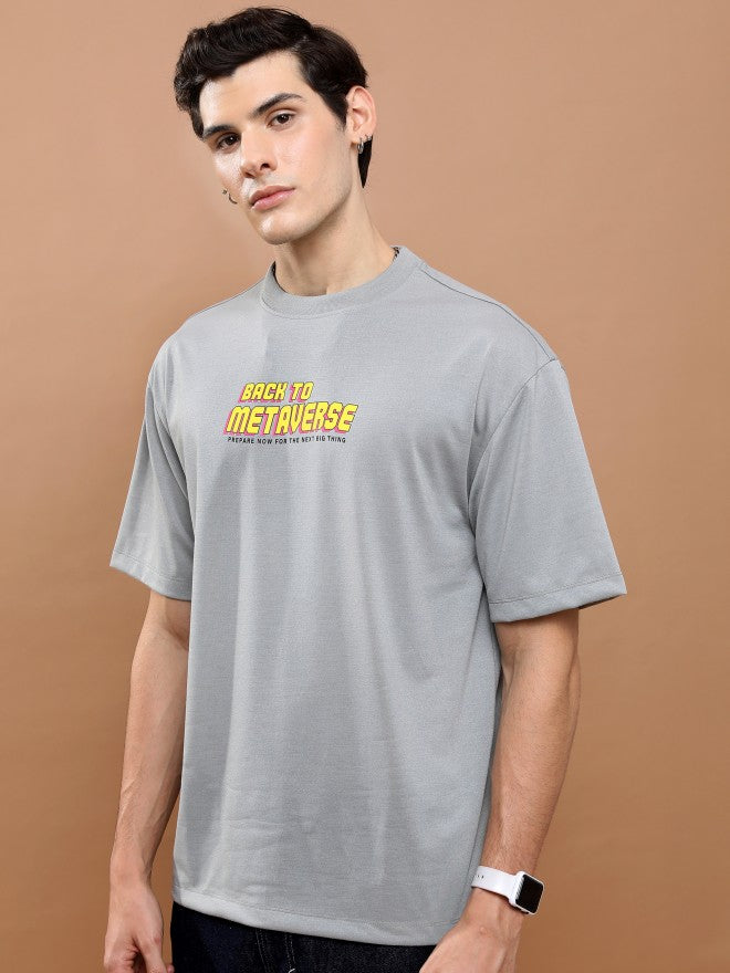 Highlander Unisex Light Grey Round Neck Printed Oversized Fit T-Shirt - Grey - Image 4