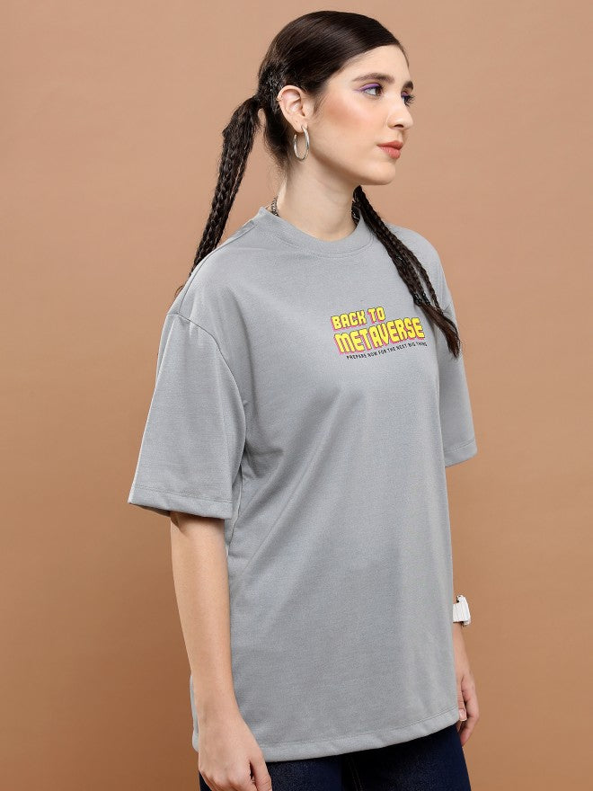 Highlander Unisex Light Grey Round Neck Printed Oversized Fit T-Shirt - Grey - Image 6